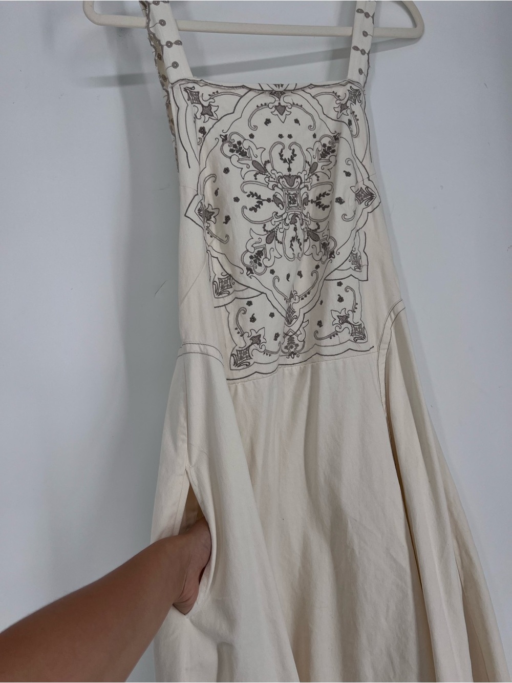 Free People Bali Vienna Cream Gray Embroidered Backless Bow Maxi Dress M - Picture 8 of 13